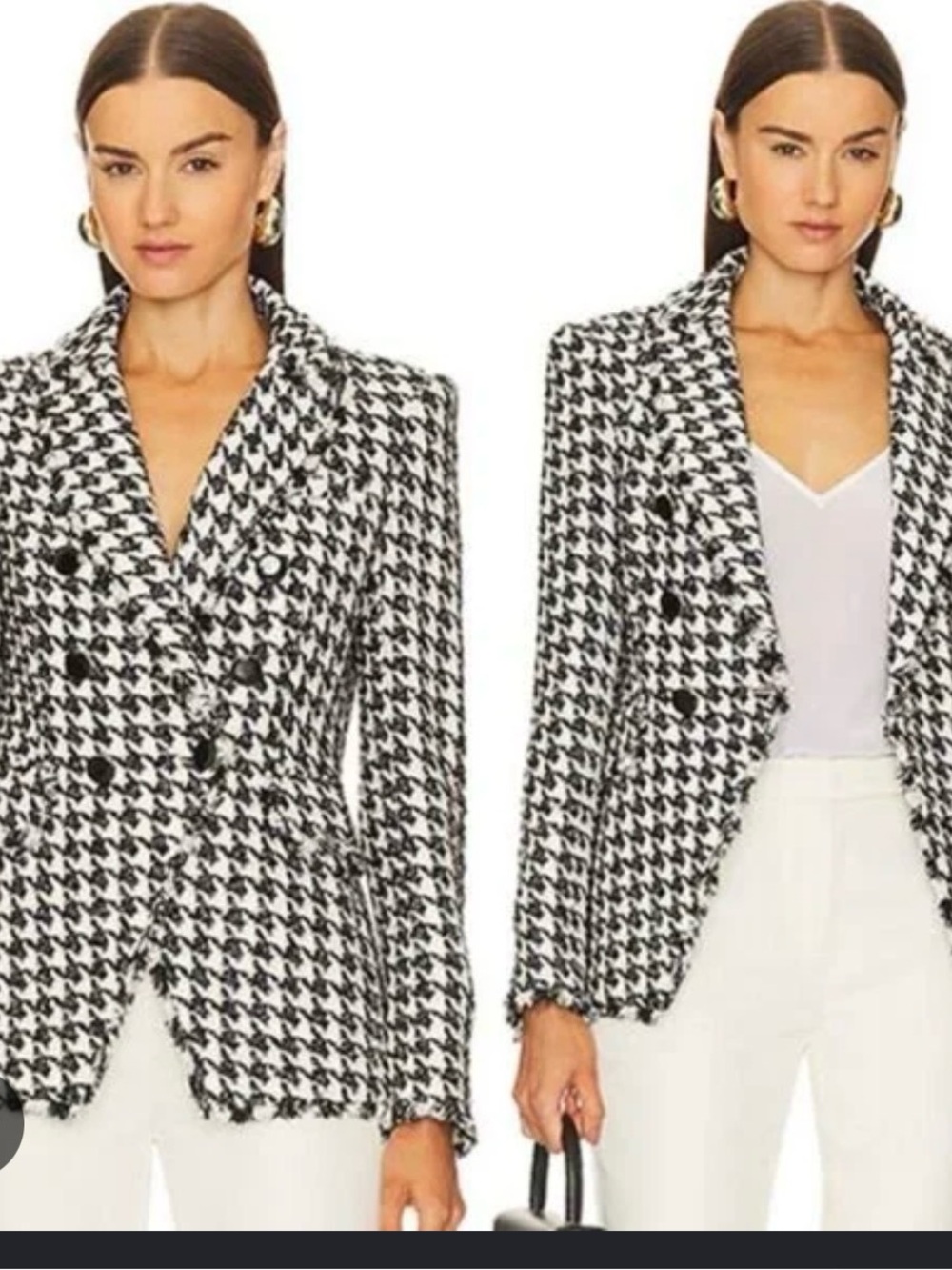 Veronica Beard Black & White Houndstooth Double-Breasted Miller Dicky Blazer - 6
